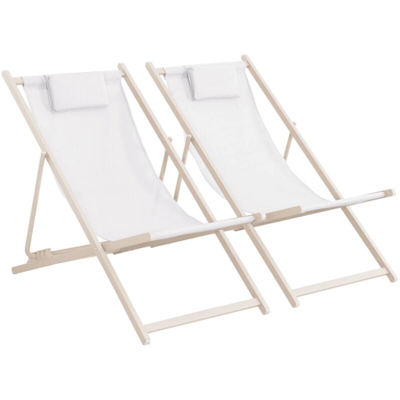 Lot de 2 chaises pliantes matera avec coussin en acier / textilene. beige. 102 x 62 x 81 cm