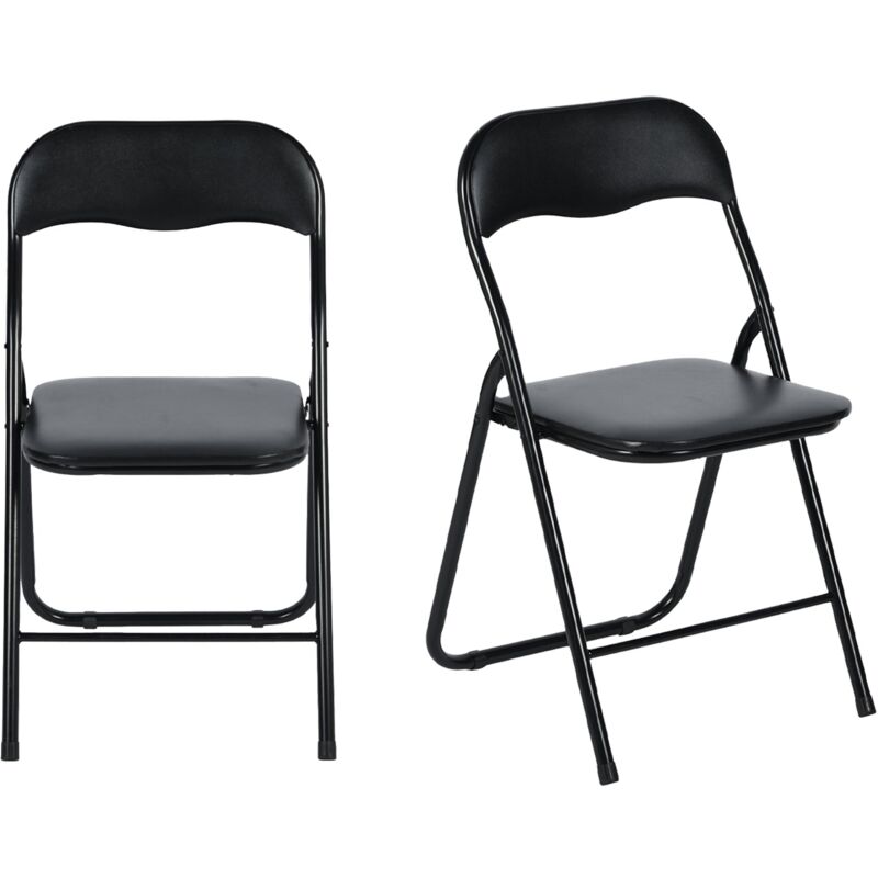 Lot de 2 Chaises Pliantes Noires en Coussin de siège en pu et pieds en métal Style Industriel