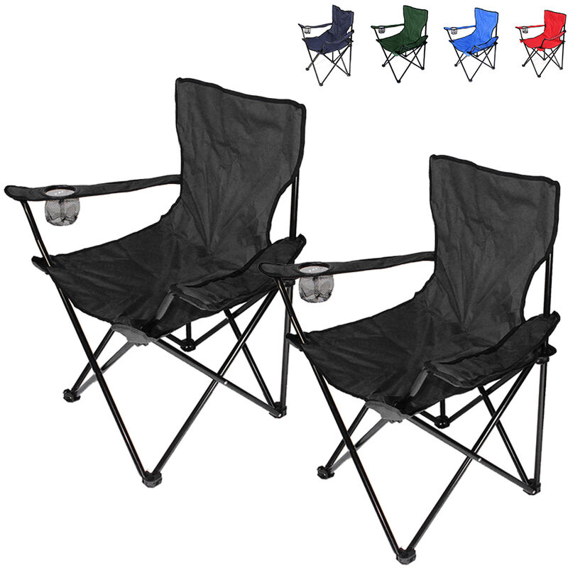 Skecten - Lot de 2 chaises pliantes pour la pêche/le camping avec porte-gobelet - charge maximale :120 kg - noir