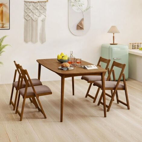 DESIGN IN Lot de 2 Chaises Pliantes Rembourrées avec Coussin Chaises de Salle à Manger Pliables sans Accoudoirs avec Cadre en Bois de Caoutchouc Noyer