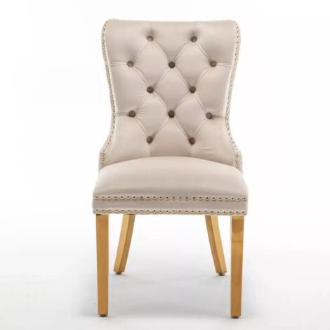 Lot de 2 chaises POIGNEE Cloûté en velours beige pied Gold
