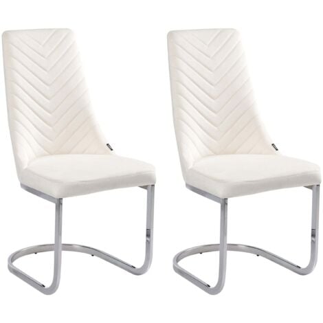 BELIANI Lot de 2 Chaises Porte-à-faux en Velours Blanc Cassé et Argenté Chromé Altoona