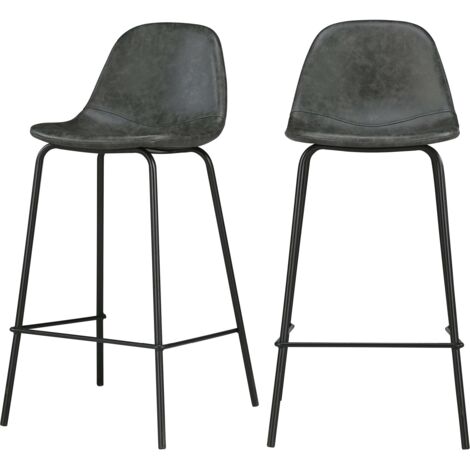 Rendez-Vous Déco – Lot de 2 chaises pour îlot central 65 cm en cuir synthétique gris – Structure métal robuste – Hauteur 88.5 cm – Confort optimal pour cuisine