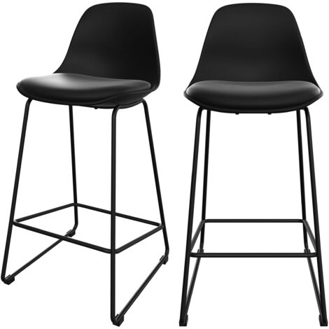 Rendez-Vous Déco – Lot de 2 chaises de bar noires 65 cm – Coque en plastique, coussin en PU, pieds en métal – Pour îlot central ou mange-debout