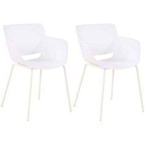 Lot de 2 chaises pour intérieur ou extérieur en plastique couleur blanc en acier thermolaqué 100007306