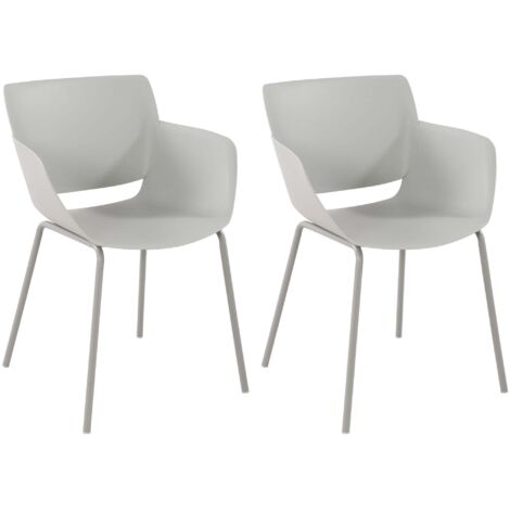 Lot de 2 chaises pour intérieur ou extérieur en plastique couleur gris clair en acier thermolaqué 100007424