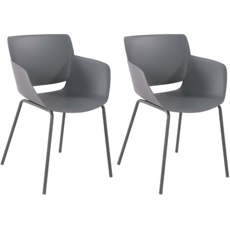 Lot de 2 chaises pour intérieur ou extérieur en plastique couleur gris foncé en acier thermolaqué 100007307