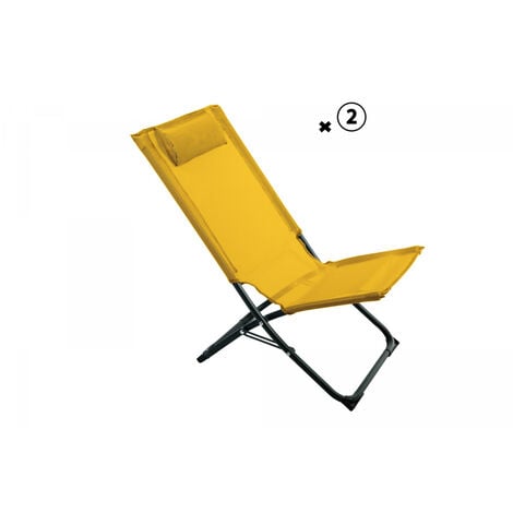 ESSENCIEL GREEN Lot de 2 Chaises Relax de Jardin Acier Texaline Jaune Solaire - Mobilier de Jardin - Chilienne - 76X50X33/74CM
