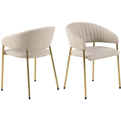 Lot de 2 chaises repas 54,5x54x77,5 cm en tissu beige et pieds dorés