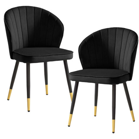 Lot de 2 chaises repas 55x53x83 cm en velours noir et doré
