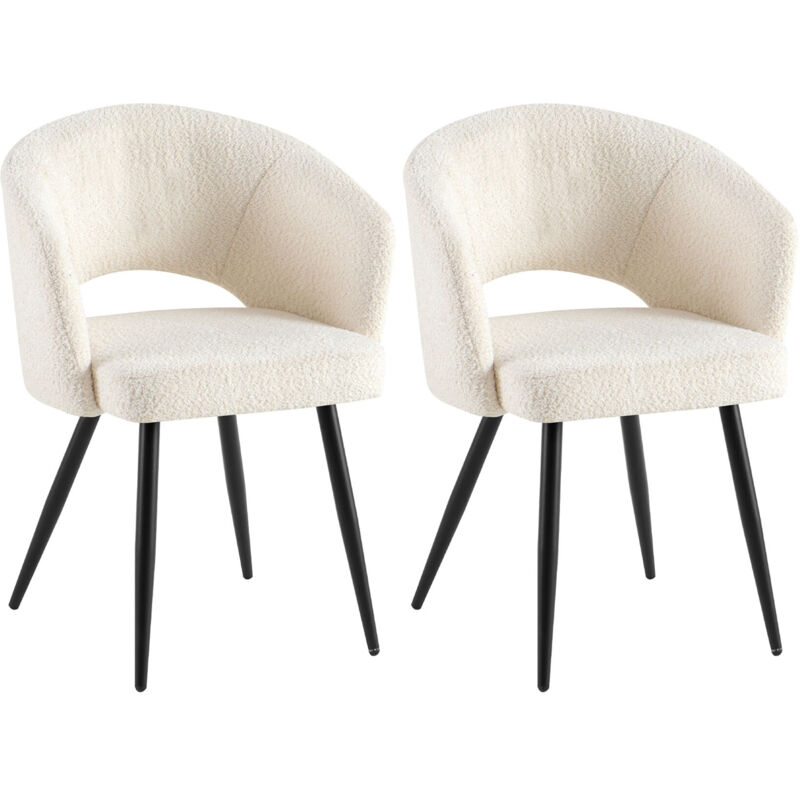 M&s - Lot de 2 chaises repas 58x53x81 cm en tissu bouclette blanc