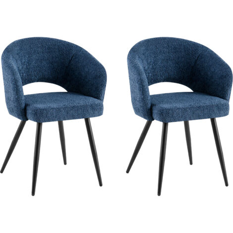 Lot de 2 chaises repas 58x53x81 cm en tissu bouclette bleu