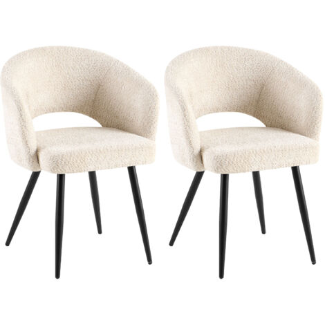 Lot de 2 chaises repas 58x53x81 cm en tissu bouclette écru