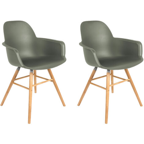 Lot de 2 chaises repas coque verte foncée et pieds naturels - KUIP
