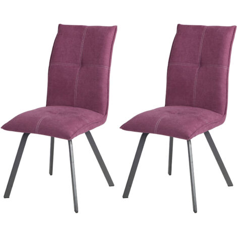 Lot de 2 chaises repas en tissu fuchsia et pieds gris mat - MORTEN