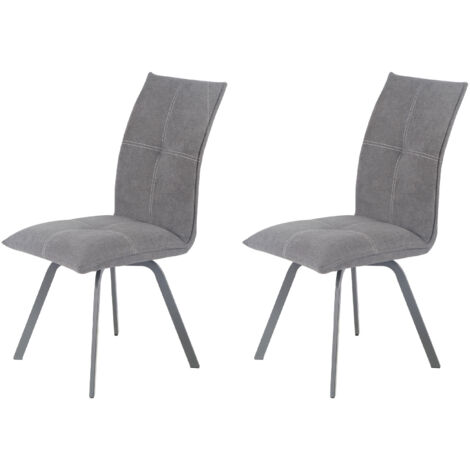 Lot de 2 chaises repas en tissu gris et pieds gris mat - MORTEN