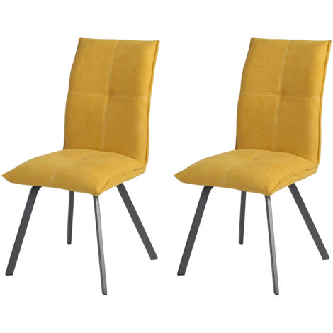 Lot de 2 chaises repas en tissu jaune et pieds gris mat - MORTEN