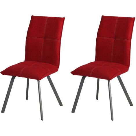 Lot de 2 chaises repas en tissu rouge et pieds gris mat - MORTEN