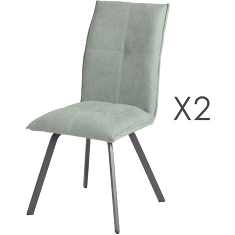 Lot de 2 chaises repas en tissu vert d'eau et pieds gris mat - MORTEN