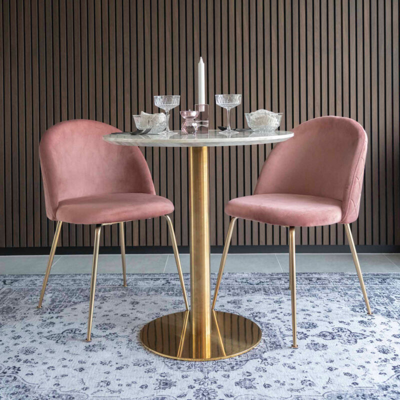 M&s - Lot de 2 chaises repas en velours rose et laiton - ahmas