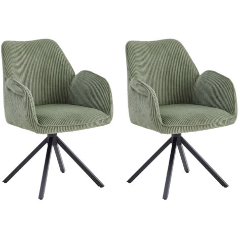 Lot de 2 chaises repas pivotantes en tissu vert olive - VOXU