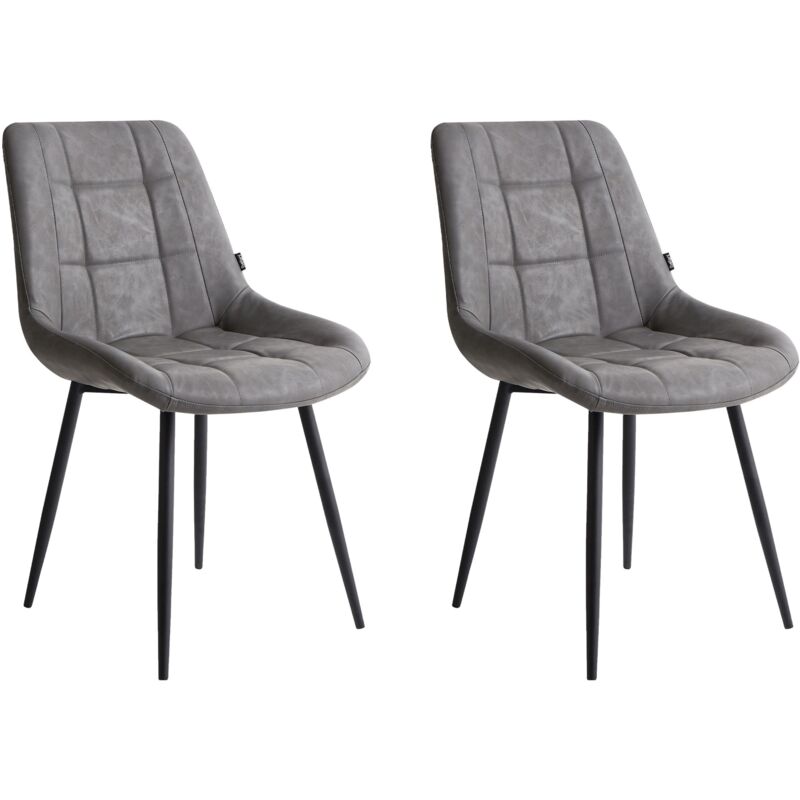 Lot de 2 Chaises Repas Salle à Manger Moderne en Cuir PU Gris et Pieds en Métal Poudrés Noirs Melrose
