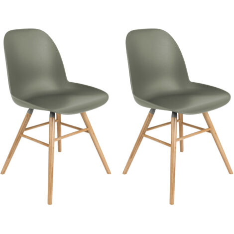 Lot de 2 chaises repas vertes foncées et pieds naturels - KUIP