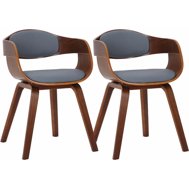 CLP - Ensemble de 2 chaises Kingston en fausse noix / cuir gris