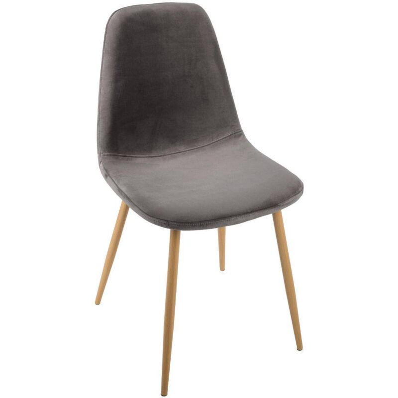 Atmosphera - Chaise Roka velours gris et hêtre