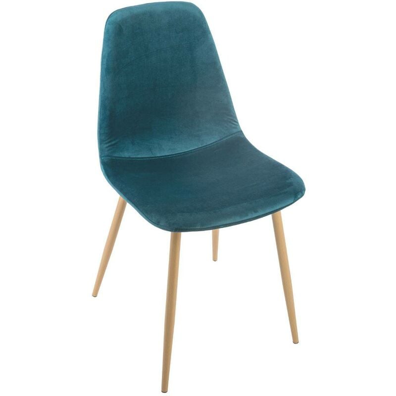 Atmosphera - Chaise en velours avec pieds en métal effet bois Roka - Bleu - l 45 x p 51 x h 87 cm - Livraison gratuite
