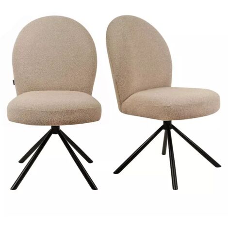 Lot de 2 chaises rotatives 180° en tissu beige et métal noir - JULIEN