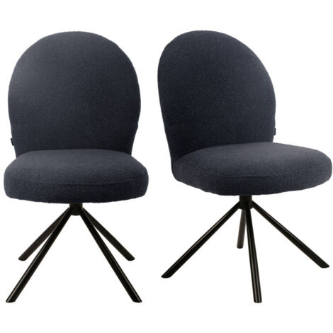 Lot de 2 chaises rotatives 180° en tissu noir et métal noir - JULIEN