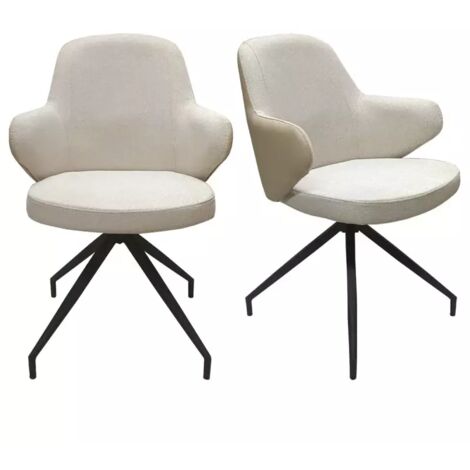 Lot de 2 chaises rotatives 180° tissu chiné et simili beige - DUFFY
