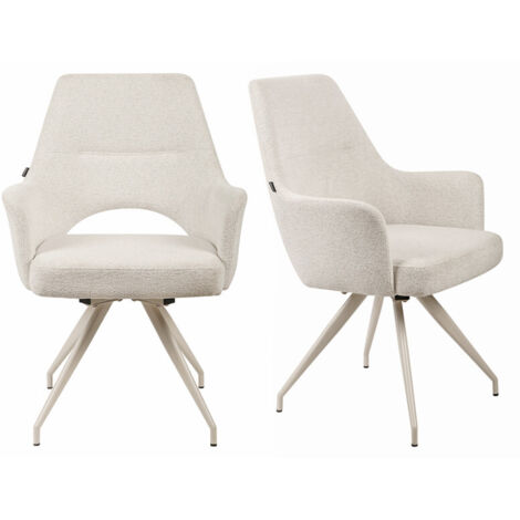 Lot de 2 chaises rotatives 180° tissu doux écru et pieds écru - RICO