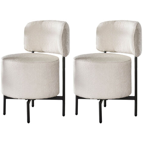 Lot de 2 chaises rotatives 51x61x82 cm en tissu bouclette blanc