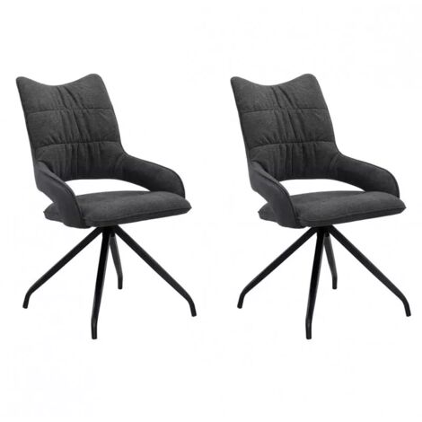 Lot de 2 chaises rotatives en tissu gris foncé et pieds métal - MELOW