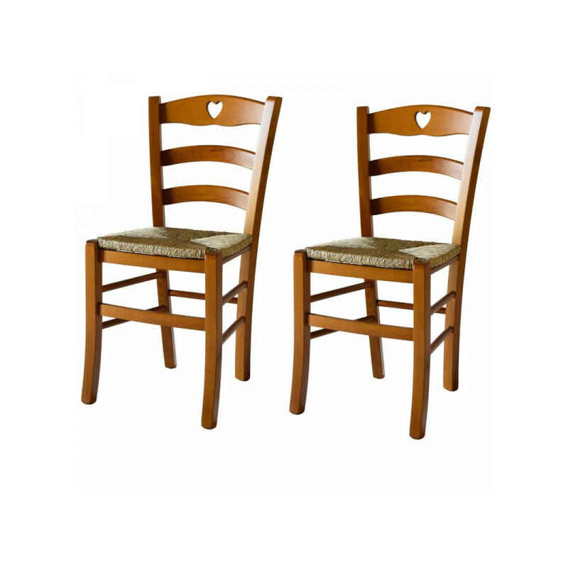 Lot de 2 chaises rustiques Chêne/Paille n°2 - PISA - L 45.5 x l 42.5 x H 88 cm
