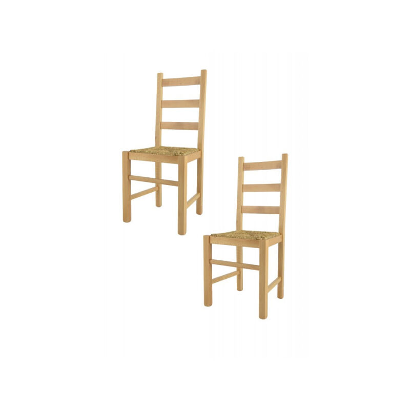 TMM - Lot de 2 chaises rustiques Chêne/Paille n°4 - pisa - l 43 x l 40 x h 97 cm