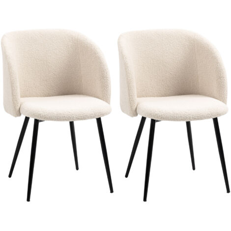Lot de 2 chaises salle à manger beige noir, dossier tissu laine bouclée, piètement acier 55x62x80 cm, assise confortable design scandinave.