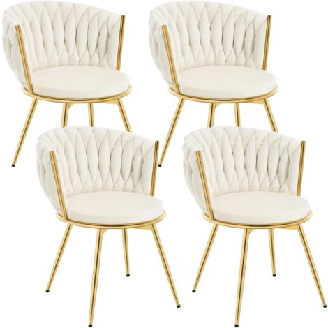 Lot de 2 Chaises Salle à Manger, Chaises Pivotantes en Velours, Dossier Tissé, Pieds en Métal, Beige