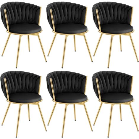 Lot de 2 Chaises Salle à Manger, Chaises Pivotantes en Velours, Dossier Tissé, Pieds en Métal, Noir