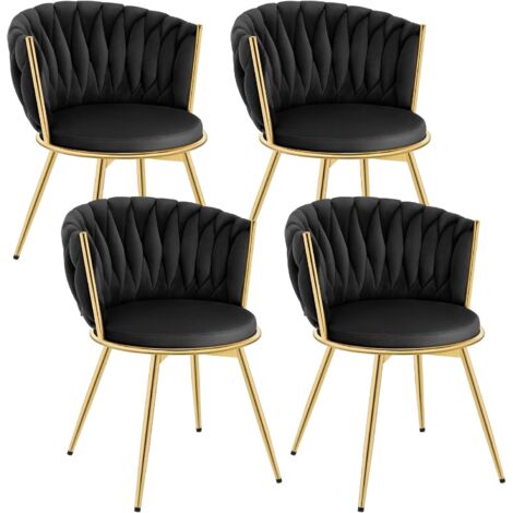 Lot de 2 Chaises Salle à Manger, Chaises Pivotantes en Velours, Dossier Tissé, Pieds en Métal, Noir