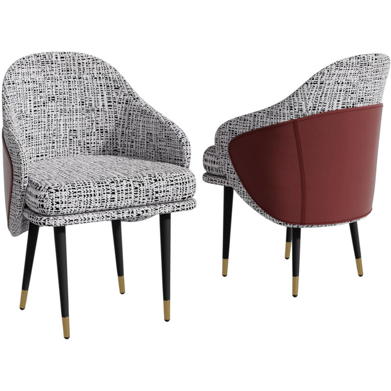 Lot de 2 Chaises Salle a Manger: Chaises Scandinaves Salle à Manger en Lin Gris et Cuir, Design Chaise Cuisine Confortable avec Accoudoirs, Modern