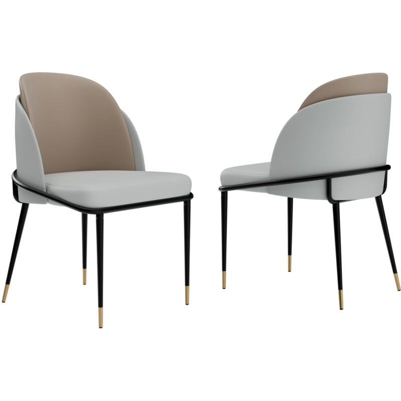 Unho - Lot de 2 Chaises Salle à Manger Cuir - Beige et Gris Chaise Salle à Manger Modern, Chaises Scandinaves Simili Cuir Confortable 2 Set Chaises