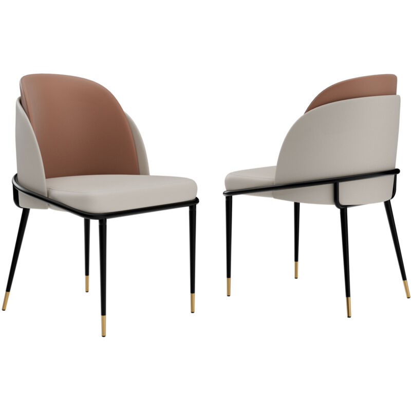 Unho - Lot de 2 Chaises Salle à Manger Cuir - Beige et Marron Chaise Salle à Manger Modern, Chaises Scandinaves Simili Cuir Confortable 2 Set Chaises