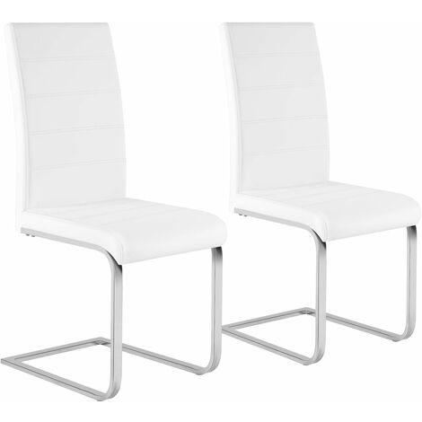 Lot de 2 Chaises Salle à Manger WOLTU, Chaise Cantilever en Similicuir, Doux et confortable, Blanc