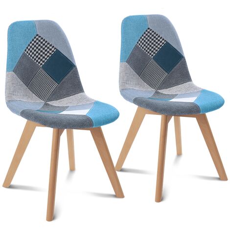 Lot de 2 chaises SARA motifs patchworks bleus - Multicolore