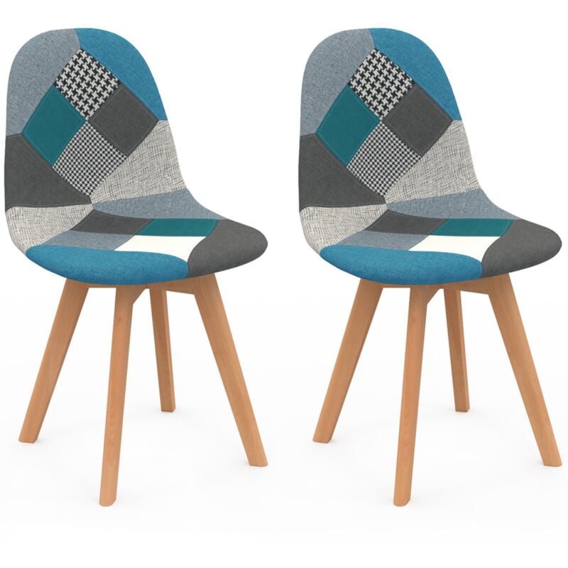 Idmarket - Lot de 2 chaises scandinaves sara motifs patchworks bleus