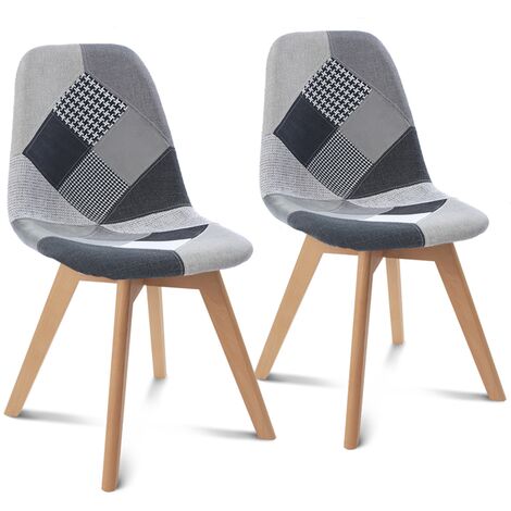 Lot de 2 chaises SARA motifs patchworks noirs, gris et blancs - Multicolore