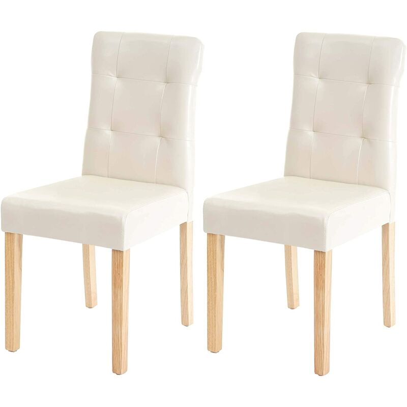 décoshop26 - lot de 2 chaises en synthétique crème pieds en bois clair